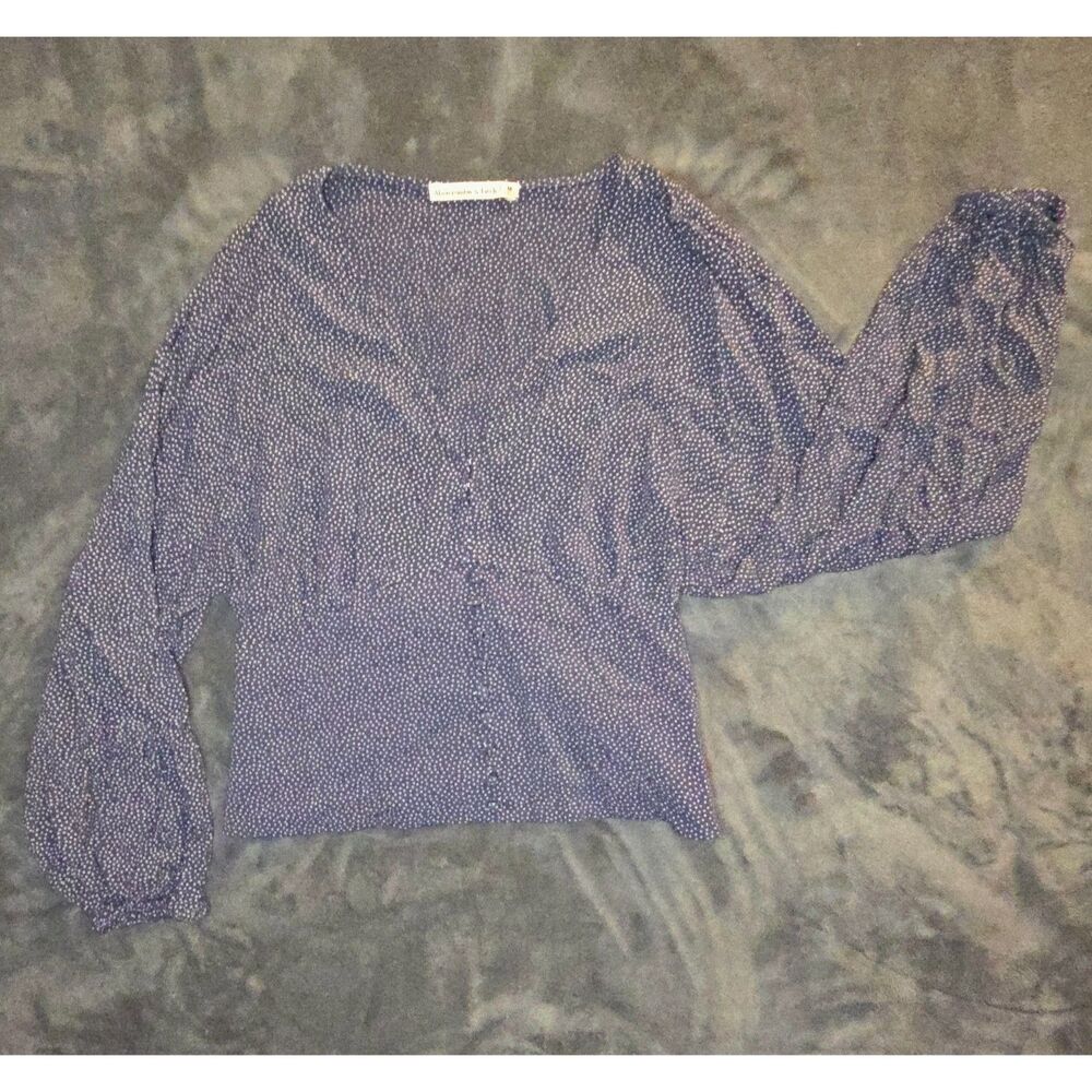 Abercrombie & Fitch Women's Long Sleeve Blue Polkadot Blouse V-Neck - Size M